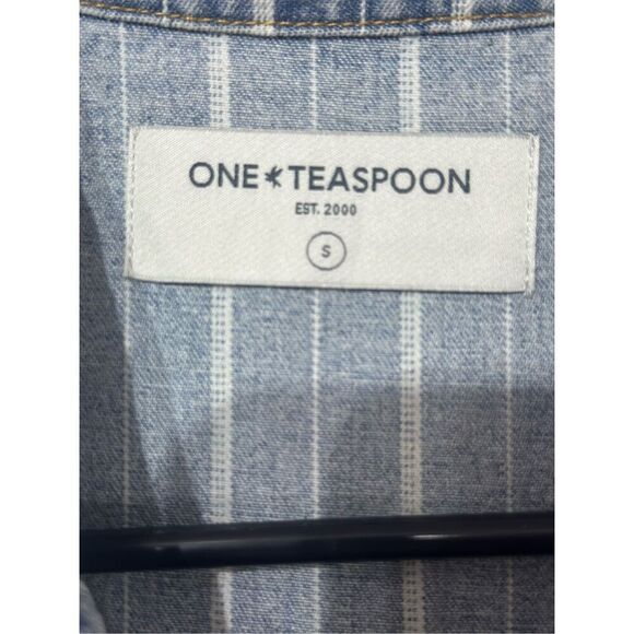 NWOT ONETEASPOON Prophecy Long Sleeve Blue Denim Stripped Shorts Romper Jumpsuit - Picture 5 of 13